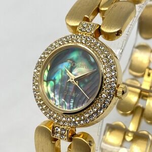 Cardini Watch Women 23mm Gold Tone Abalone Dial Bling Brushed New Battery 7.75"